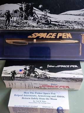Vintage Fisher Space Pen In Original Box Gold Tone Pen Works!